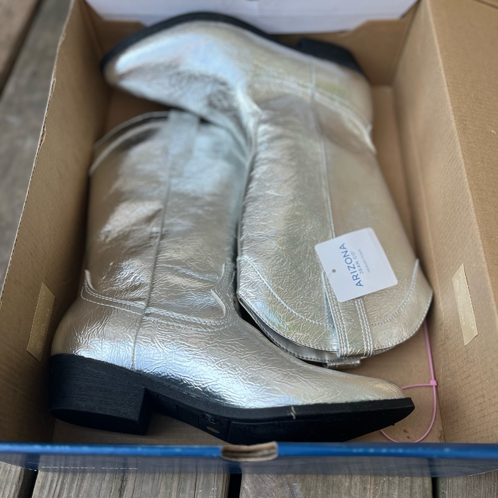 Arizona Jean Co Maybrook Silver Metallic Cowboy Boots Womens Sz 6.5 - Picture 7 of 8